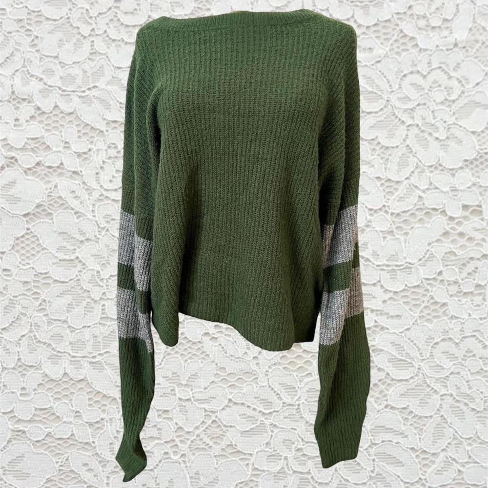 vintage green and grey variety stripe oversized sweater